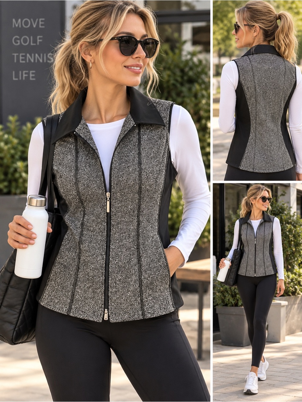 Conrad C Collection Women's Zip Front Vest Black & Gray